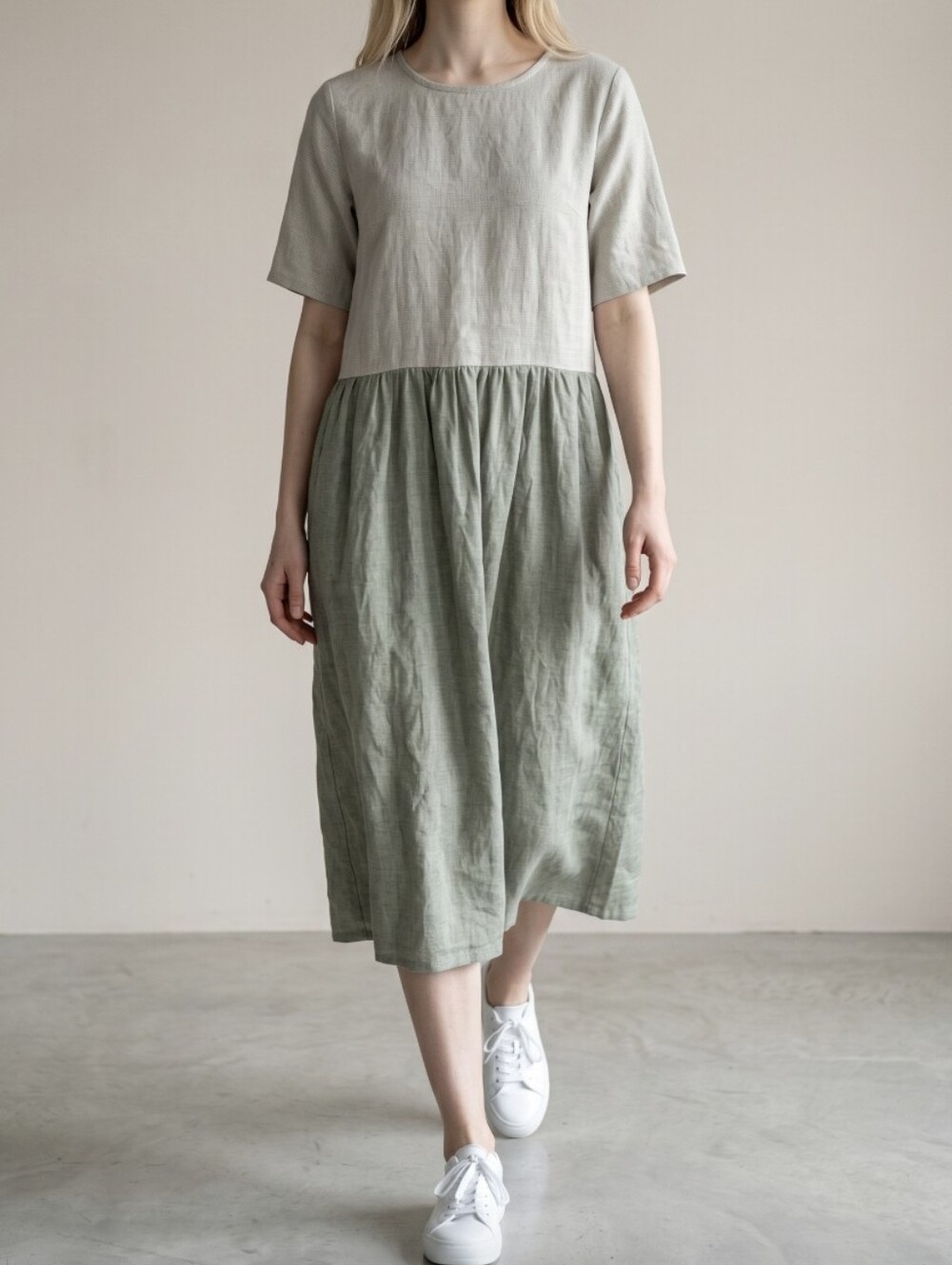 Flax By Angelheart Two Tone Gingham Linen Midi Dress Peasant Vintage